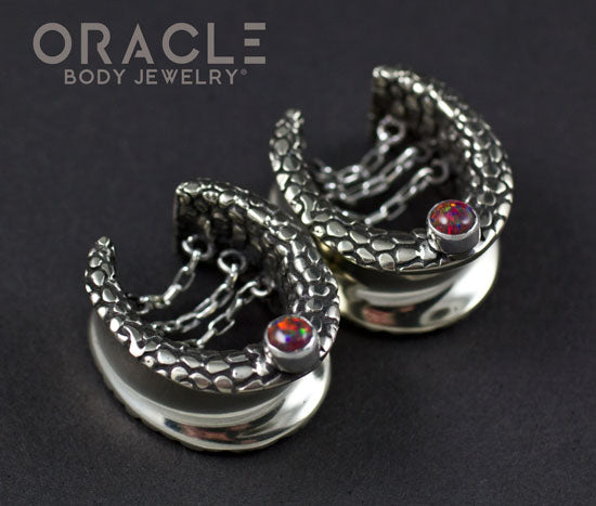 3/4" (19mm) White Brass Saddles with Nugget Texture, Chains and Black Synthetic Opal