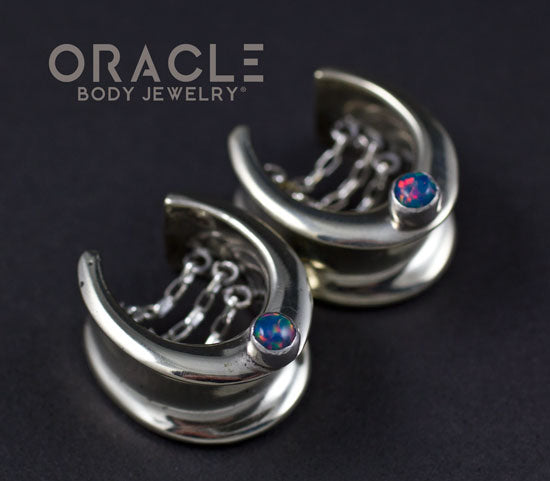 3/4" (19mm) White Brass Saddles with Chains and Blue Synthetic Opals