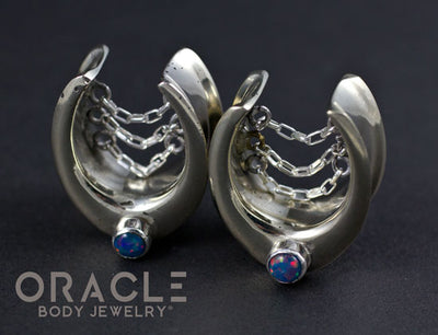 3/4" (19mm) White Brass Saddles with Chains and Blue Synthetic Opals