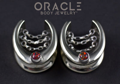 3/4" (19mm) White Brass Saddles with Chains and Black Synthetic Opals