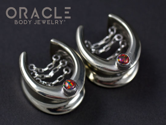 3/4" (19mm) White Brass Saddles with Chains and Black Synthetic Opals