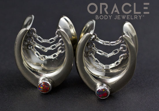 3/4" (19mm) White Brass Saddles with Chains and Black Synthetic Opals