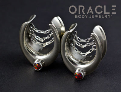 3/4" (19mm) White Brass Saddles with Chains and Black Synthetic Opal