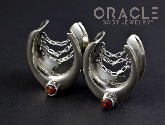 3/4" (19mm) White Brass Saddles with Chains and Black Synthetic Opal