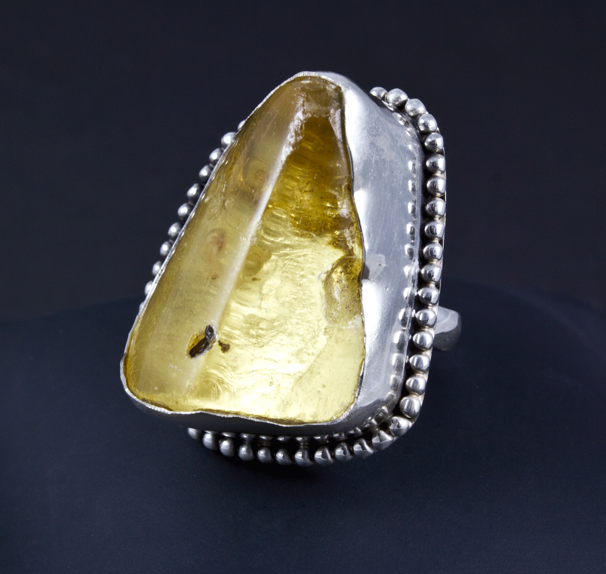 Sterling Silver Large Copal Amber Ring Size 8