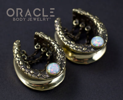 7/8" (22mm) Brass Saddles with Nugget Texture, Chains and White Synthetic Opals