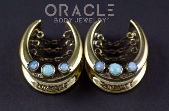 1" (25mm) Brass Saddles with Chains and Turquoise and Larimar