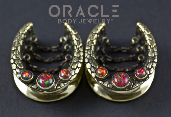 1" (25mm) Brass saddles with Chains and Black Synthetic Opals