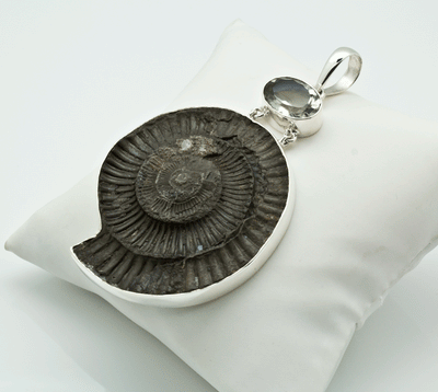 Steel Ammonite and Green Amethyst Pendant