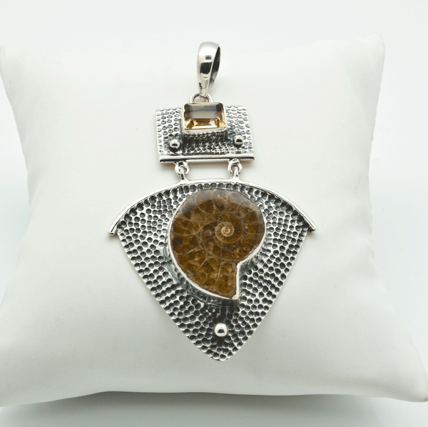 Sterling Silver Ammonite and Citrine Pendant