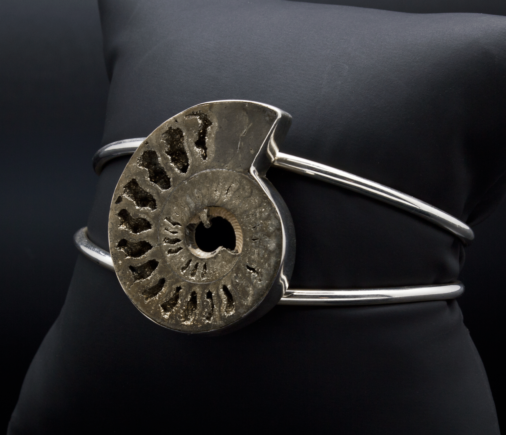 Sterling Silver Pyritized Ammonite Bracelet