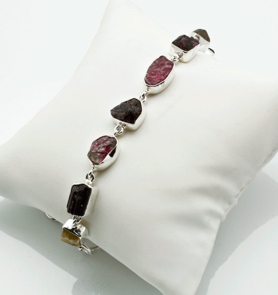 Sterling Silver Raw Multi Color Tourmaline Bracelet