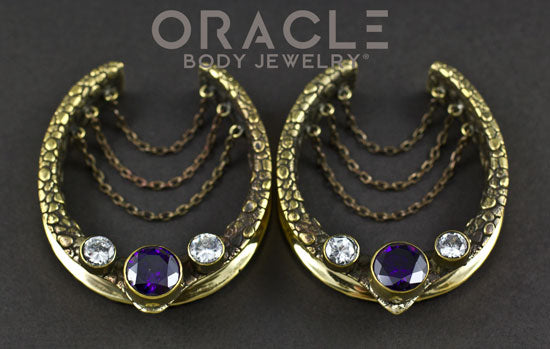 1-3/4" (44mm) Brass Saddles with Chains, Amethyst and Cubic Zirconia