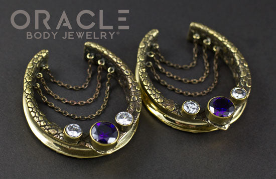1-3/4" (44mm) Brass Saddles with Chains, Amethyst and Cubic Zirconia