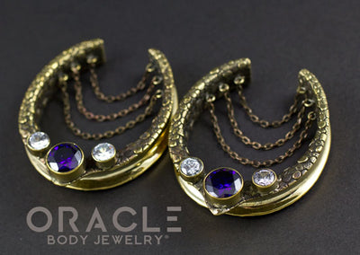 1-3/4" (44mm) Brass Saddles with Chains, Amethyst and Cubic Zirconia