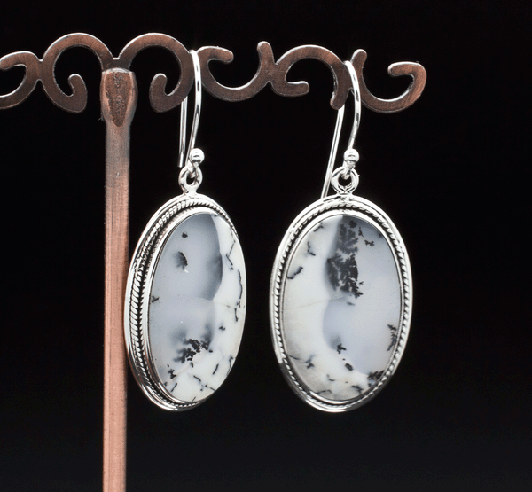 Sterling Silver Dendritic Opal Earrings