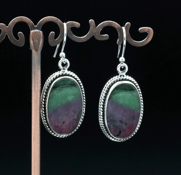 Sterling Silver Ruby In Zoisite Earrings