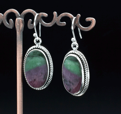 Sterling Silver Ruby In Zoisite Earrings