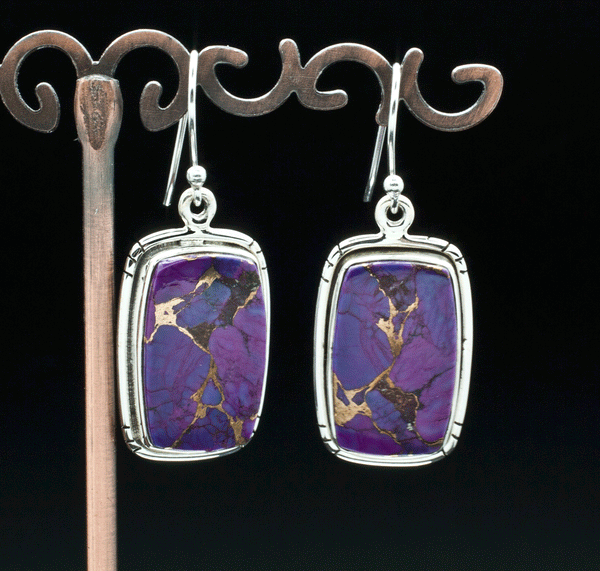 Sterling Silver Copper Purple Turquoise Earrings