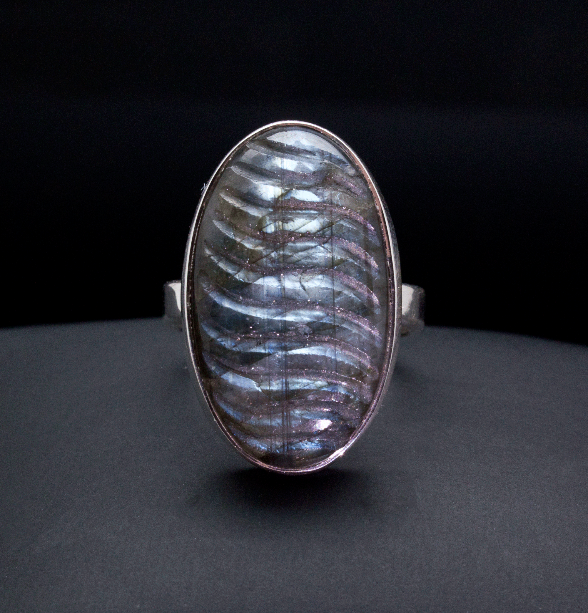 Sterling Silver Carved Labradorite Ring Size 7