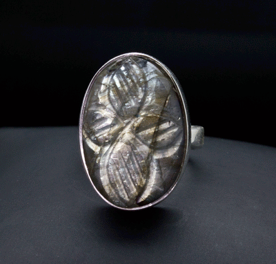 Sterling Silver Carved Labradorite Ring Size 6