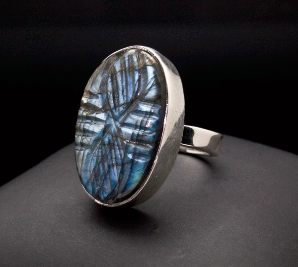 Sterling Silver Carved Labradorite Ring Size 7