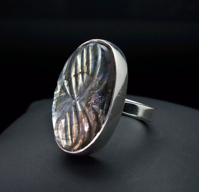 Sterling Silver Carved Labradorite Ring Size 8