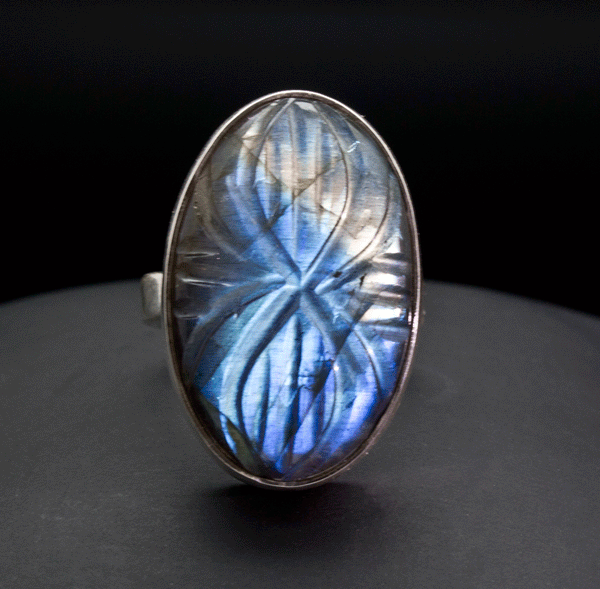 Sterling Silver Carved Labradorite Ring Size 7