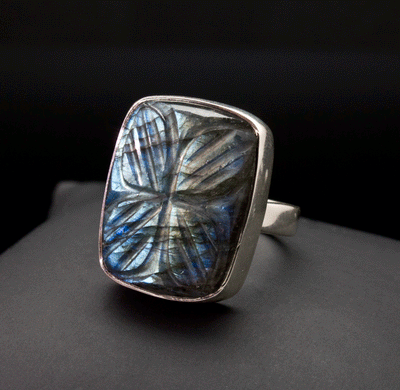 Sterling Silver Carved Labradorite Ring Size 7