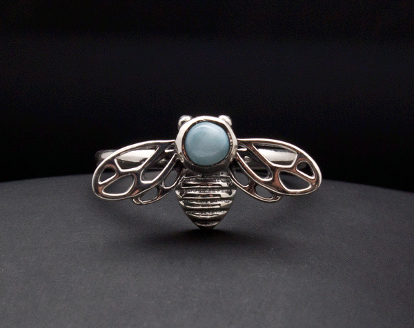 Sterling Silver Larimar Bee Ring Size 7