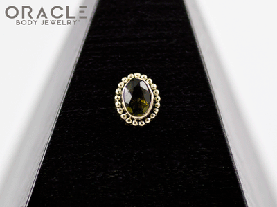 14k Moldavite Oval Threadless Gold End
