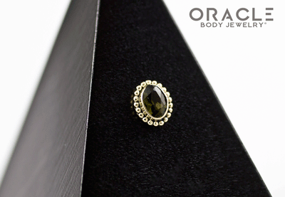 14k Moldavite Oval Threadless Gold End