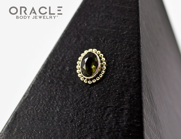 14k Moldavite Oval Threadless Gold End