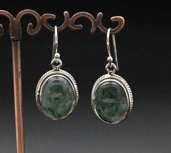 Sterling Silver Moss Agate Earrings