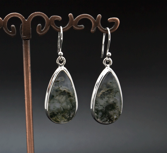 Sterling Silver Moss Agate Earrings