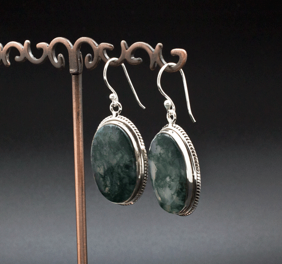 Sterling Silver Moss Agate Earrings