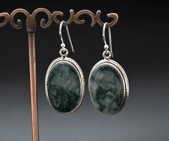 Sterling Silver Moss Agate Earrings