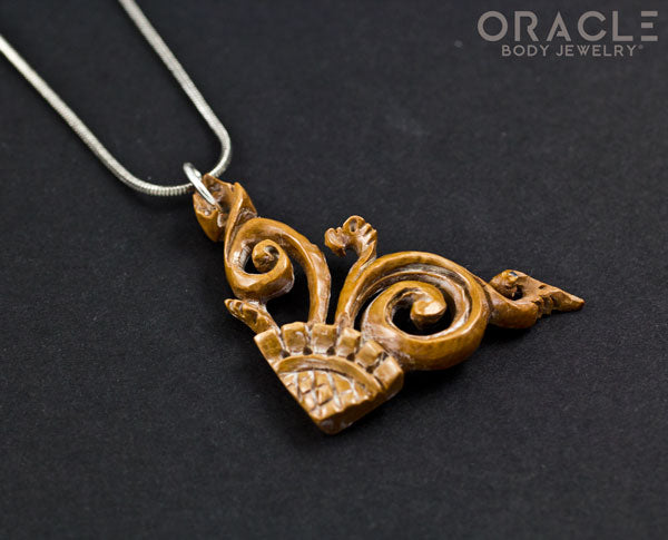 Carved Fossilized Mammoth Ivory Pendant with Chain