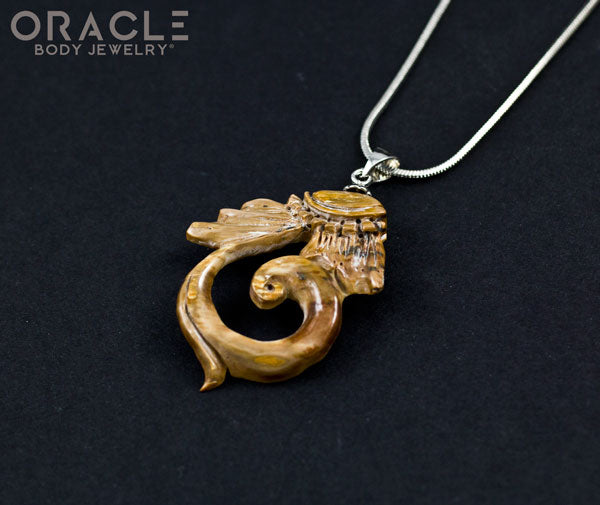 Carved Fossilized Mammoth Ivory Pendant with Chain