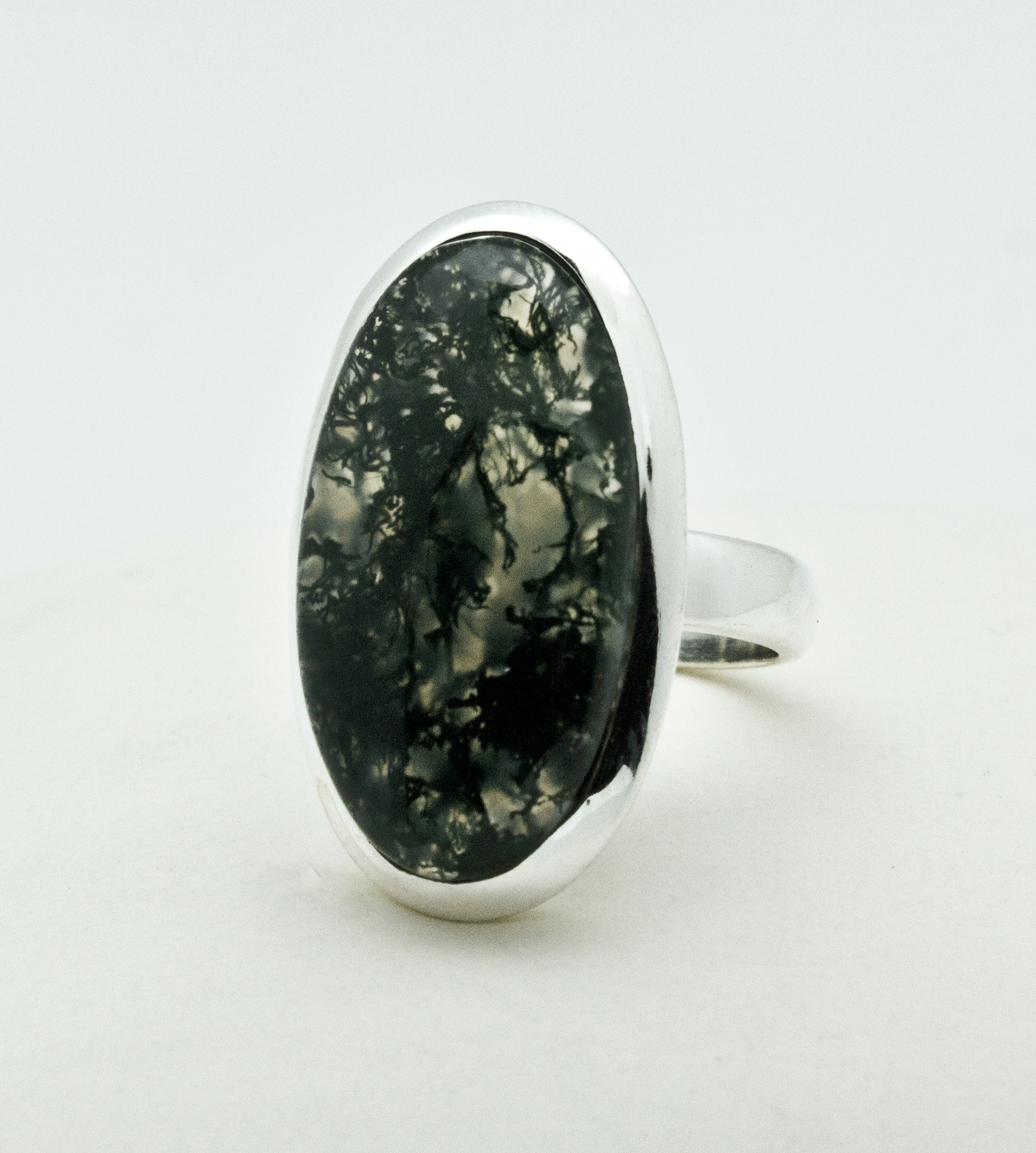 Sterling Silver Moss Agate Ring Size 5