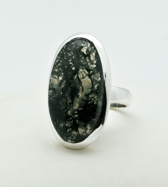 Sterling Silver Moss Agate Ring Size 5