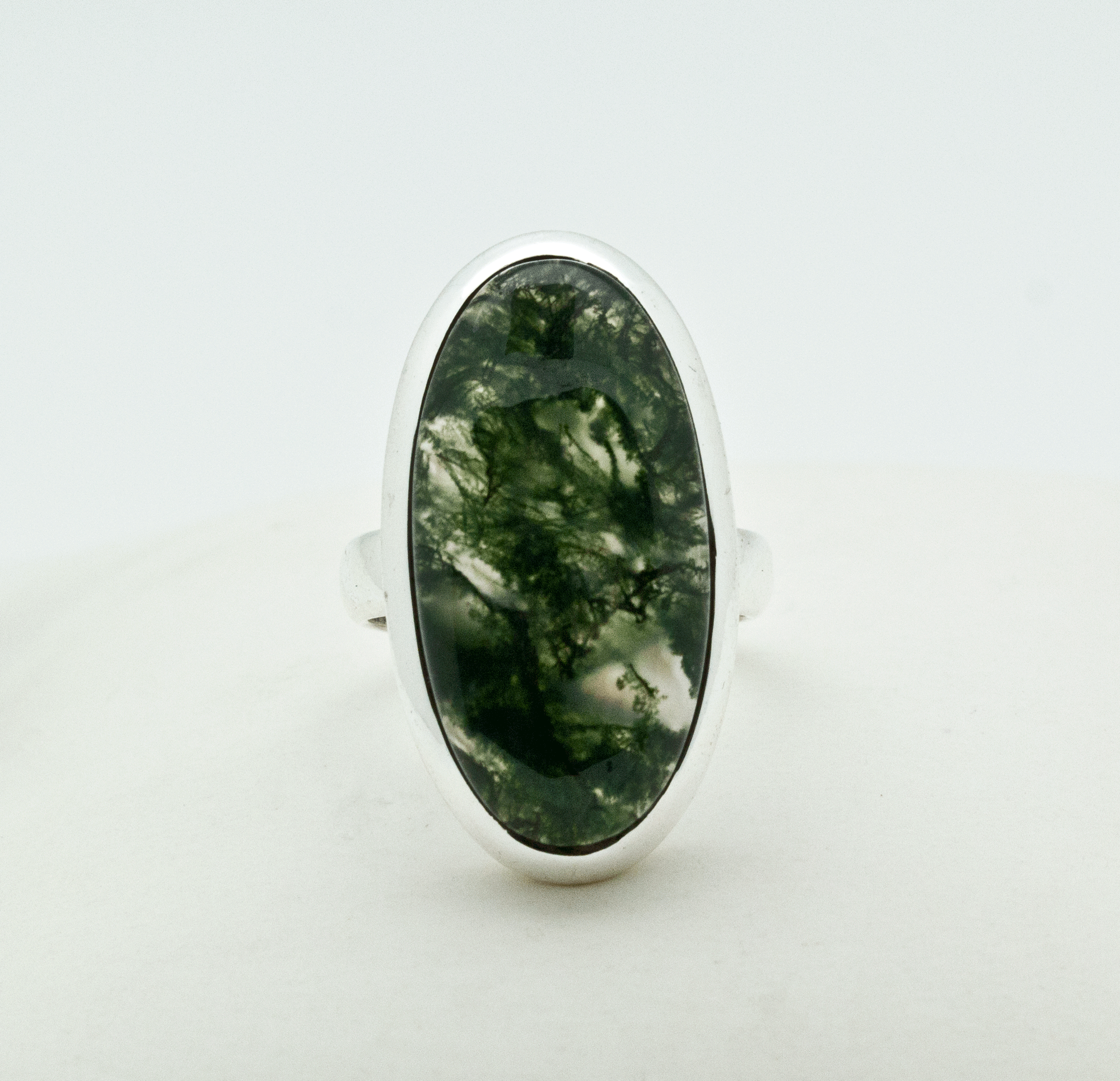 Sterling Silver Moss Agate Ring Size 5