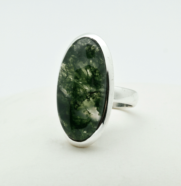 Sterling Silver Moss Agate Ring Size 5