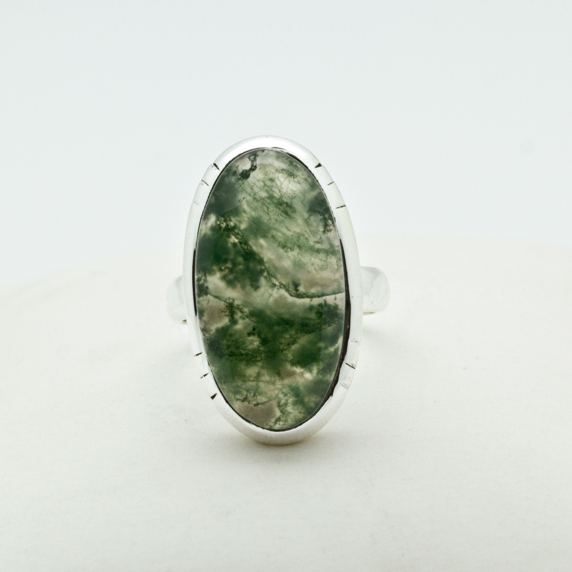 Sterling Silver Moss Agate Ring Size 5