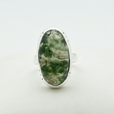 Sterling Silver Moss Agate Ring Size 5