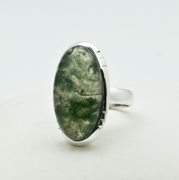 Sterling Silver Moss Agate Ring Size 5