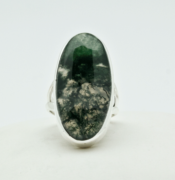 Sterling Silver Moss Agate Ring Size 5