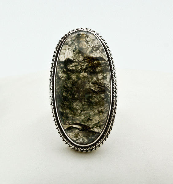 Sterling Silver Moss Agate Ring Size 5