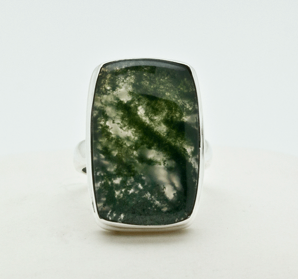 Sterling Silver Moss Agate Ring Size 5