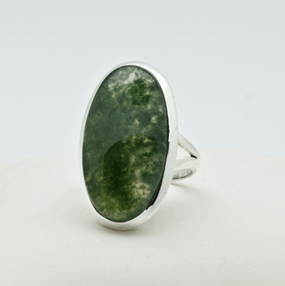 Sterling Silver Moss Agate Ring Size 7